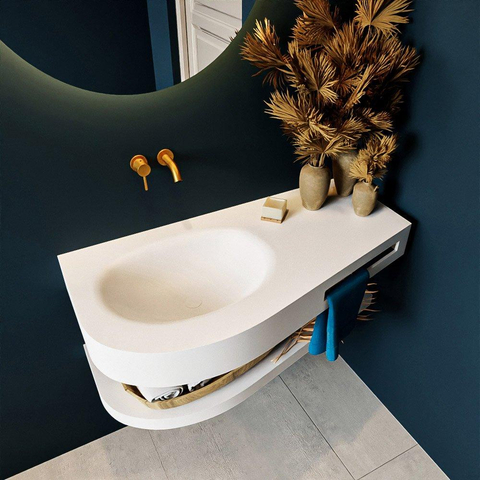 MONDIAZ RIVA Badkamermeubelset - 100x50x5.8cm - 0 lades - Talc mat - 0 kraangaten - wasbak links - solid surface talc SW703307