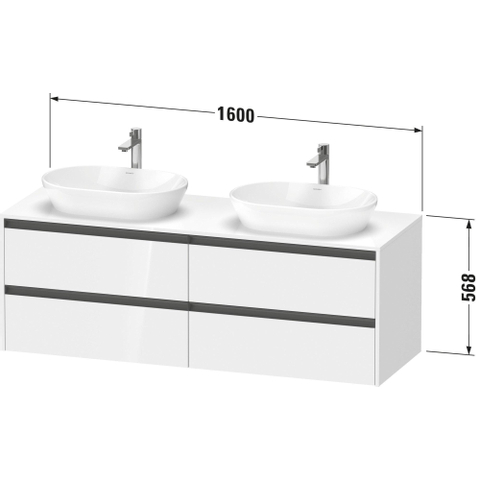 Duravit Ketho.2 Wastafelonderbouwkast - inclusief consoleplaat - met 4 laden - voor dubbele waskommen - 160x55x56.8cm - met handgrepen antraciet - eiken zwart mat SW772295