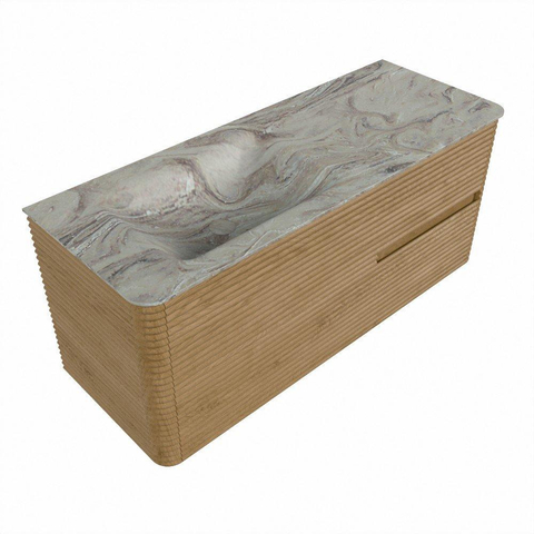 Mondiaz CIRO-DLUX Badkamermeubelset - 120x45x50cm - Solid surface wastafel Glace - 1 wasbak Links - 1 kraangat - 2 lades - Oak SW1530796