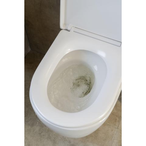 QeramiQ Dely Swirl hangtoilet – spoelrandloos – diepte 53 cm – met 35 mm softclose zitting – glans wit SW1026266
