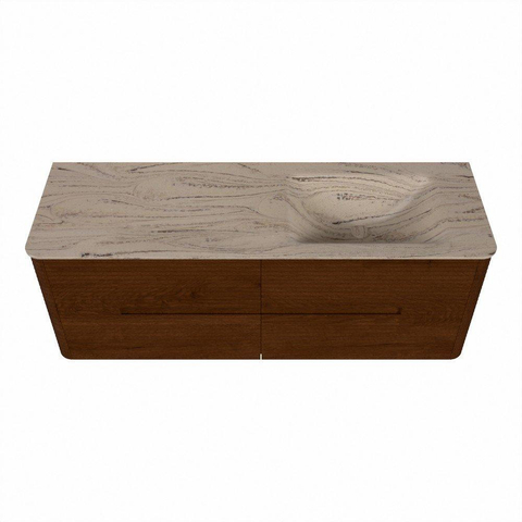 Mondiaz CIRO-DLUX Meuble de salle de bains - 140x45x50cm - Plan vasque solid surface Arena - 1 lavabo à droite - 1 trou de robinetterie - 4 tiroirs - Ruby SW1531711