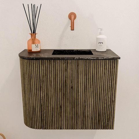 Mondiaz JOYA-DLUX Meuble de salle de bains - 51,6cm - arrondi gauche couleur Dusk - Vasque FAYE position Droite Sans trou de robinet couleur Lava SW1423270