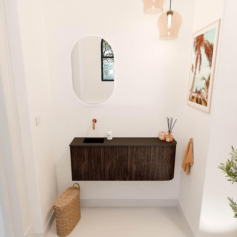 Mondiaz JOYA 111.6cm toiletmeubel - ronding rechts kleur Walnut - Wastafel FAYE positie Links Zonder kraangat kleur Urban. SW1421369