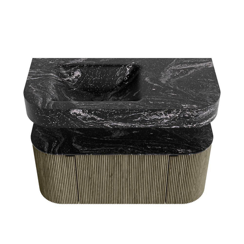 MONDIAZ THOR-DLUX 100cm meuble de salle de bains arrondi gauche + droite couleur Shadow avec 1 tiroir et 2 portes. Vasque suspendue CLOUD gauche 1 trou de robinet couleur Lava. SW1467517