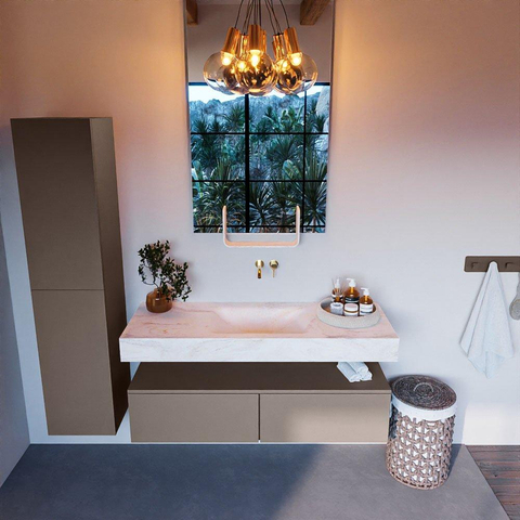 Mondiaz ALAN-DLUX Ensemble de meuble - 130cm - meuble Smoke mat - 2 tiroirs - Lavabo Cloud Ostra suspendu - vasque Centre - 0 trous de robinet SW807323