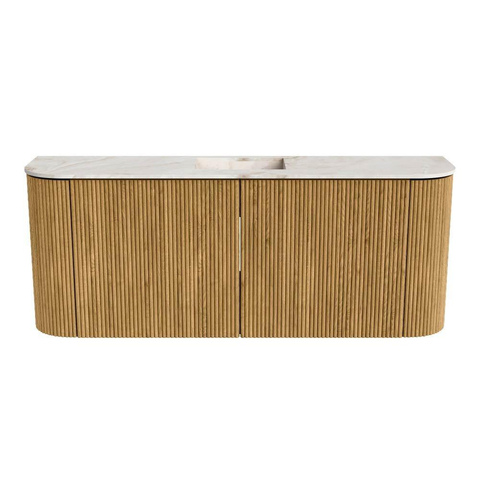 Mondiaz JOYA-DLUX Meuble de toilette 103,2cm - arrondi gauche et droite couleur Oak - Vasque FAYE position Milieu 1 trou de robinet couleur Frappe. SW1421944