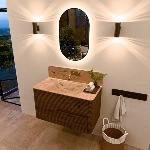 Mondiaz CIRO-DLUX Badkamermeubelset - 90x45x50cm - Solid surface wastafel Arena - 1 wasbak Midden - zonder kraangaten - 2 lades - Dusk SW1533083