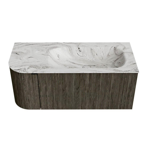 Mondiaz KURVE-DLUX Ensemble de meuble de salle de bains - 105x46x40cm - 1 tiroir - 1 porte - lavabo solid surface - droit - sans trou de robinet - Shadow SW1414531