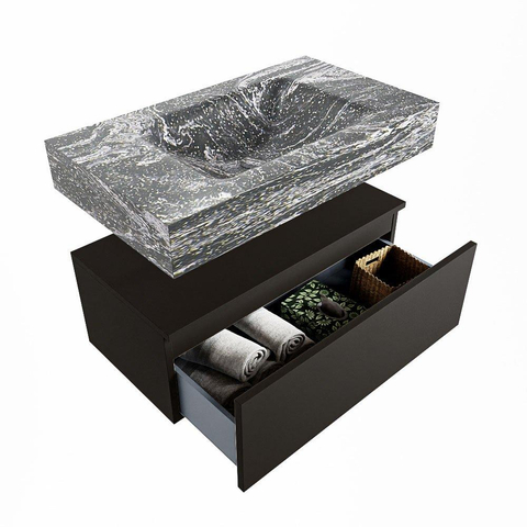 Mondiaz ALAN-DLUX Ensemble de meuble - 80cm - meuble Urban mat - 1 tiroir - Lavabo Cloud Lava suspendu - vasque Centre - 1 trou de robinet SW808065