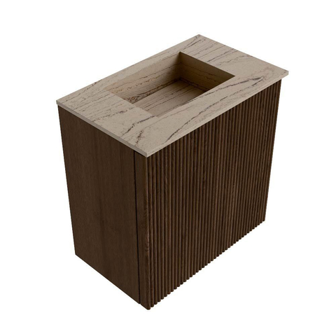 Mondiaz JOYA-DLUX Meuble de toilette 40cm - couleur Walnut - Vasque FAYE position Milieu Sans trou de robinet couleur Arena SW1424306