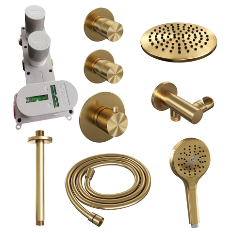 BRAUER Gold Edition inbouw regendoucheset – Ø20 cm hoofddouche – 20 cm plafondbuis – ronde handdouche – vaste douchehouder SW547712