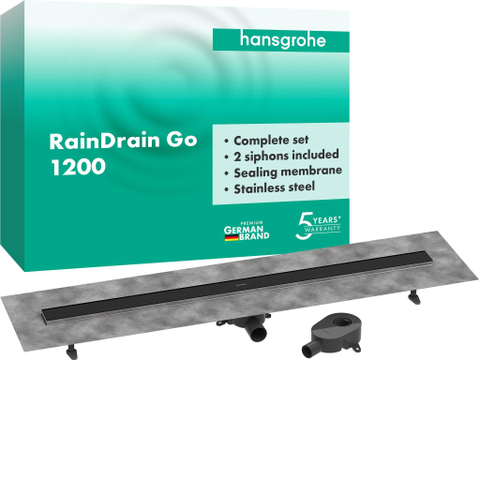 Hansgrohe RainDrain Go Douchegoot - 120cm - standaard/vlakke installatie - betegelbaar - mat zwart SW1590428