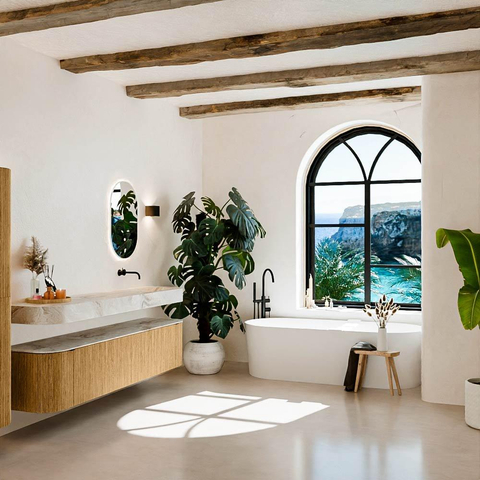 MONDIAZ THOR-DLUX 200cm meuble de salle de bains arrondi gauche + droite couleur Chêne avec 2 tiroirs et 2 portes. Vasque suspendue CLOUD Droite sans trou de robinet couleur Frappe. SW1466944