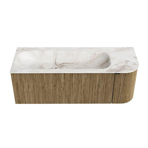 Mondiaz KURVE-DLUX Ensemble meuble de salle de bains - 125x46x40cm - 1 tiroir - 1 porte - lavabo solid surface - gauche - sans trou de robinet - Dusk SW1414902