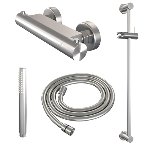 Brauer Brushed Edition Colonne de douche murale - douchette stick 1 jet - 1 fonction - 2 boutons - barre curseur - PVD - inox brossé SW1164667