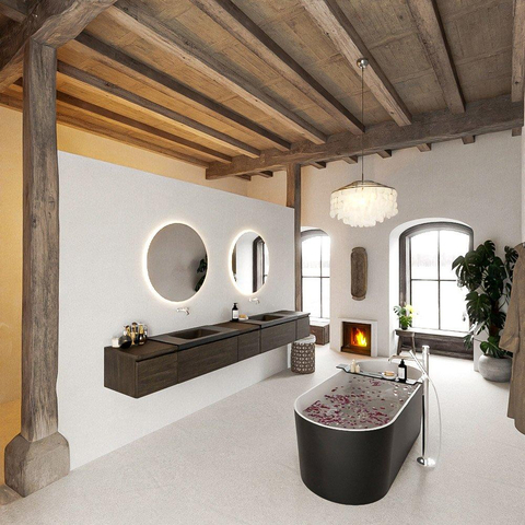 MONDIAZ BUKLA 280cm ensemble de meuble avec module 40 couleur Marron Foncé avec 5 tiroirs. Lavabo CLOUD double 0 trou de robinet couleur Urban. SW1382332