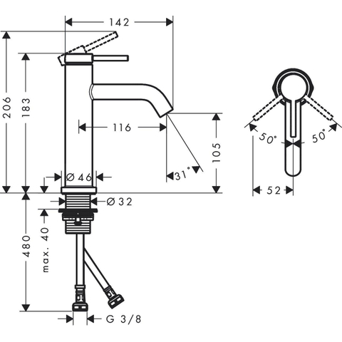 Hansgrohe Tecturis s Wastafelmengkraan - zonder waste - 11.6cm uitloop - mat zwart SW918788