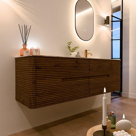 Mondiaz CIRO-DLUX Badkamermeubelset - 160x45x50cm - Solid surface wastafel Frappe - 1 wasbak Rechts - 1 kraangat - 4 lades - Dusk SW1532838