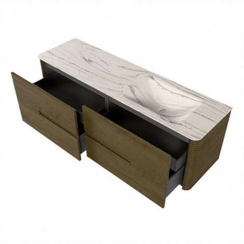 Mondiaz CIRO-DLUX Meuble de salle de bains - 160x45x50cm - Plan vasque solid surface Nata - 1 vasque à droite - 1 trou de robinet - 4 tiroirs - Dusk SW1533231