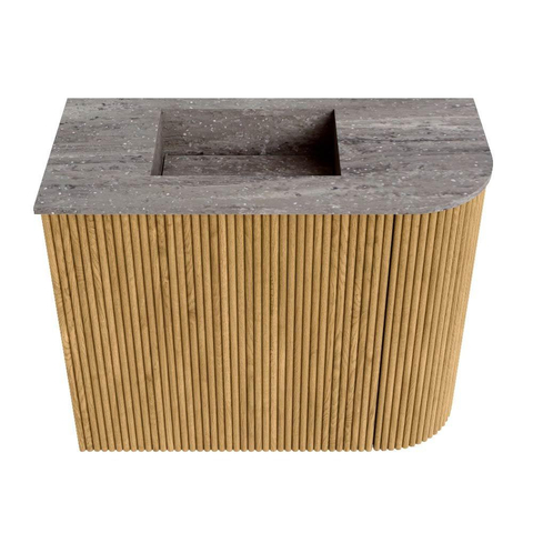 Mondiaz JOYA-DLUX 51.6cm toiletmeubel - ronding rechts kleur Oak - Wastafel FAYE positie Links Zonder kraangat kleur Oza. SW1424105