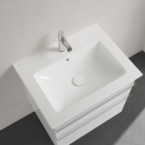 Villeroy & Boch venticello wastafel - met 1 kraangat - 65x50cm (geschikt - voor 3 kraangaten) - met overloop CeramicPlus - White Alpine (glans wit) 1025145