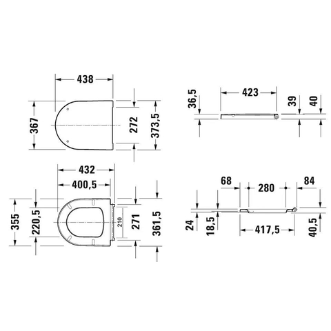 Duravit Me by starck WC-zitting - 43.8x37.4x5.1cm - compact - met softclose - met quickrelease - kunststof - afneembaar - wit glanzend 0293438