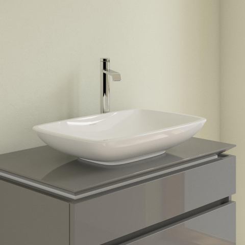 Villeroy & Boch Loop en Friends opzetwastafel met plug met keramische afdekking 58.5x38cm met overloop wit 1020143