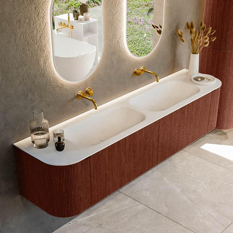Mondiaz KURVE Ensemble de meubles de salle de bains - 190x46x40cm - 2 tiroirs - 2 portes - lavabo solid surface - double - sans trou de robinet - Ruby SW1415330
