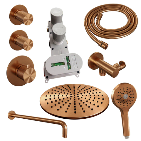 BRAUER Copper Carving inbouw regendoucheset – Ø30 cm hoofddouche – 40 cm gebogen wandarm – ronde handdouche SW715739