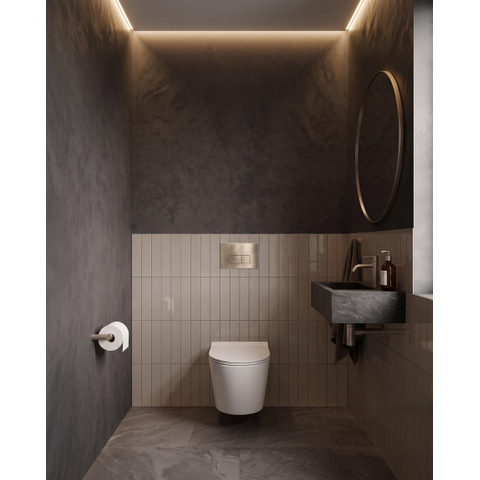 QeramiQ Dely Ensemble de toilettes - réservoir encastré Qeramiq Flush - abattant slim - plaque de commande en métal laiton brossé - boutons rectangulaires - blanc brillant SW1579168