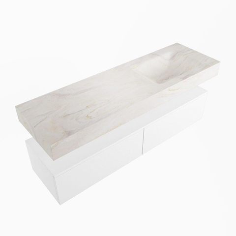 Mondiaz ALAN-DLUX Ensemble de meuble - 150cm - meuble Talc mat - 2 tiroirs - Lavabo Cloud Ostra suspendu - vasque Droite - 0 trous de robinet SW807146