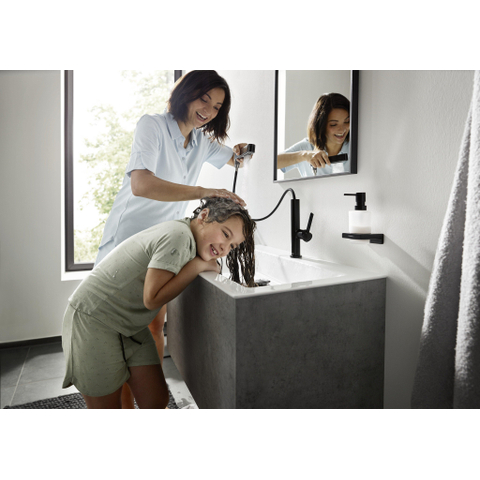 Hansgrohe Finoris Wastafelkraan - 230 - 2jet - met uittrekbare vuistdouche - met afvoerplug - mat zwart SW651140
