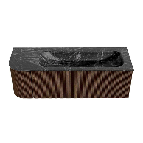 MONDIAZ KURVE-DLUX Meuble de salle de bains 135cm avec module 25 L couleur Walnut avec 1 tiroir et 1 porte. Lavabo BIG MEDIUM à droite 1 trou de robinet couleur Lava. SW1137312
