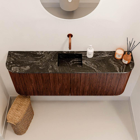 Mondiaz JOYA-DLUX 113.2cm toiletmeubel - ronding links en rechts kleur Ruby - Wastafel FAYE positie Midden Zonder kraangat kleur Lava. SW1423667