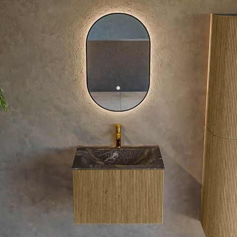 Mondiaz KURVE-DLUX Ensemble de meuble de salle de bain - 60x46x40cm - 1 tiroir - lavabo solid surface - central - 1 trou de robinet - Dusk SW1415240