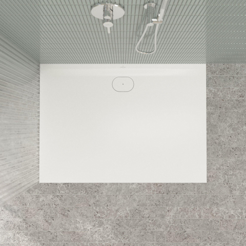 Villeroy & Boch Ecora douchebak - 140x100x3.5cm - afvoer lange zijde - stone white (wit) SW1558964