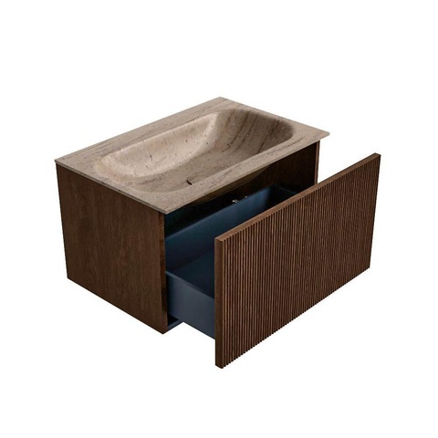 MONDIAZ KURVE-DLUX Meuble de salle de bains 70 cm couleur Walnut avec 1 tiroir et 0 porte. Lavabo BIG SMALL Central 1 trou de robinet Saba. SW1433161