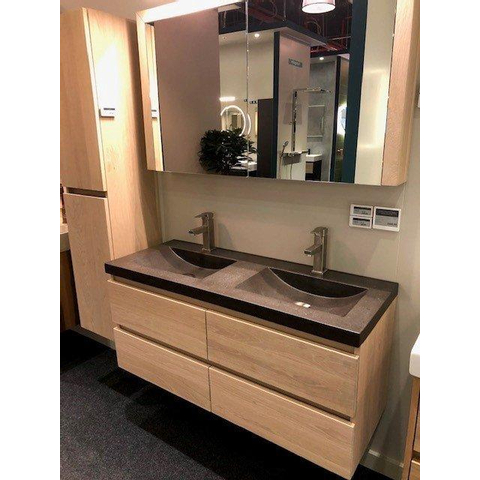 BRAUER Solution badkamermeubelset 120x45x50cm 4 lades met corestone wastafel Smoked Oak SW542085