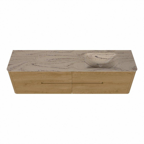Mondiaz CIRO-DLUX Ensemble de meubles de salle de bains - 180x45x50cm - Plan vasque solid surface Arena - 1 vasque à droite - 1 trou de robinetterie - 4 tiroirs - Chêne SW1531364