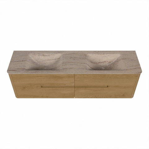 Mondiaz CIRO-DLUX Badkamermeubelset - 170x45x50cm - Solid surface wastafel Saba - 2 wasbak Dubbel - zonder kraangaten - 4 lades - Oak SW1531199