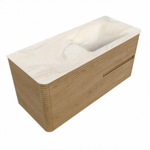 Mondiaz CIRO-DLUX Ensemble de meuble de salle de bains - 110x45x50cm - lavabo solid surface Ostra - 1 vasque à droite - 1 trou de robinet - 2 tiroirs - Chêne SW1531073