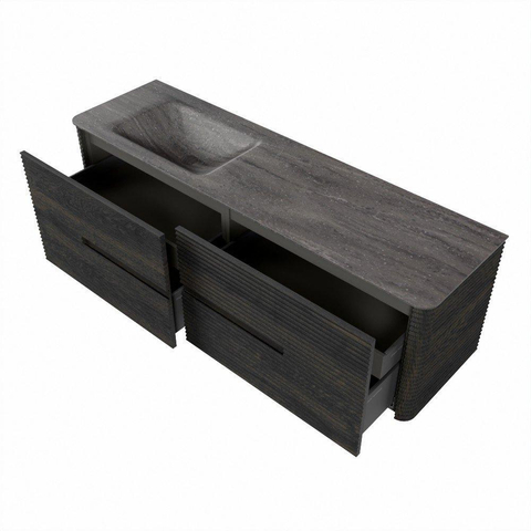 Mondiaz CIRO-DLUX Badkamermeubelset - 160x45x50cm - Solid surface wastafel Oza - 1 wasbak Links - 1 kraangat - 4 lades - Shadow SW1532654