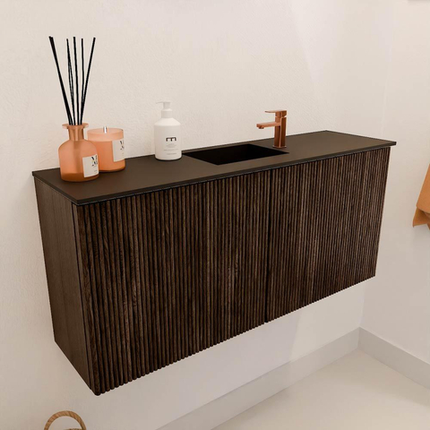 Mondiaz JOYA 90cm meuble de salle de bains - couleur Walnut - Vasque FAYE position Milieu 1 trou de robinet couleur Urban. SW1421324
