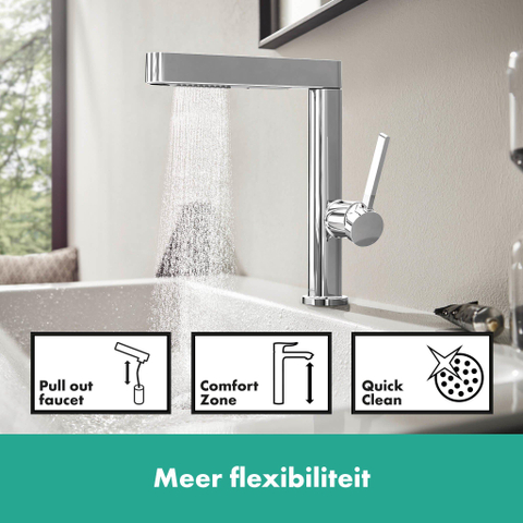 Hansgrohe Finoris Wastafelkraan - 230 - 2jet - met uittrekbare vuistdouche - met afvoerplug - hoogglans chroom SW651074