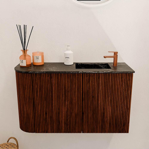 Mondiaz JOYA-DLUX 71.6cm toiletmeubel - ronding links kleur Ruby - Wastafel FAYE positie Rechts 1 kraangat kleur Lava. SW1423655