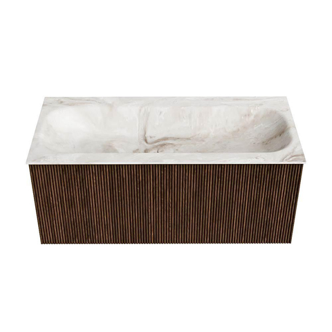 MONDIAZ KURVE-DLUX Meuble de salle de bains 100 cm couleur Walnut avec 1 tiroir. Lavabo BIG MEDIUM central 1 trou de robinet couleur Frappe. SW1137434