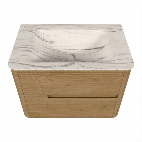Mondiaz CIRO-DLUX Badkamermeubelset - 70x45x50cm - Solid surface wastafel Nata - 1 wasbak Midden - zonder kraangaten - 2 lades - Oak SW1531432