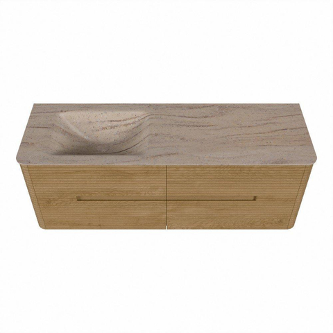Mondiaz CIRO-DLUX Ensemble de meubles de salle de bains - 140x45x50cm - Plan-vasque en solid surface Saba - 1 lavabo à gauche - sans trous de robinet - 4 tiroirs - Chêne SW1531185