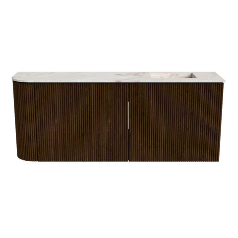 Mondiaz JOYA-DLUX 101.6cm meuble de salle de bains - arrondi gauche couleur Walnut - Vasque FAYE position Droite 1 trou de robinet couleur Frappe. SW1422315