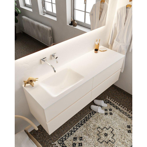 MONDIAZ VICA Ensemble de meuble salle de bain - 150cm - 4 tiroirs - lavabo Cloud gauche - 0 trous de robinet - solid surface lin SW411019